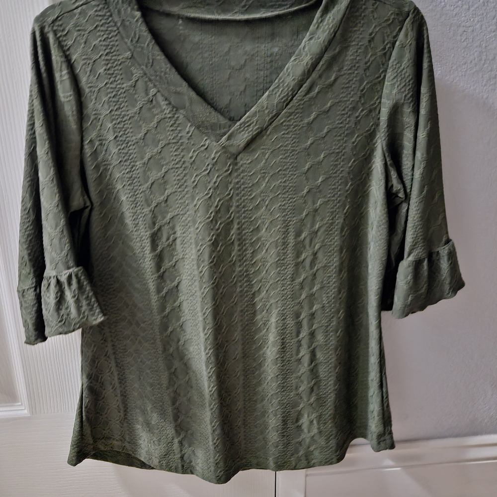 Olive Green V-Neck Women's Top